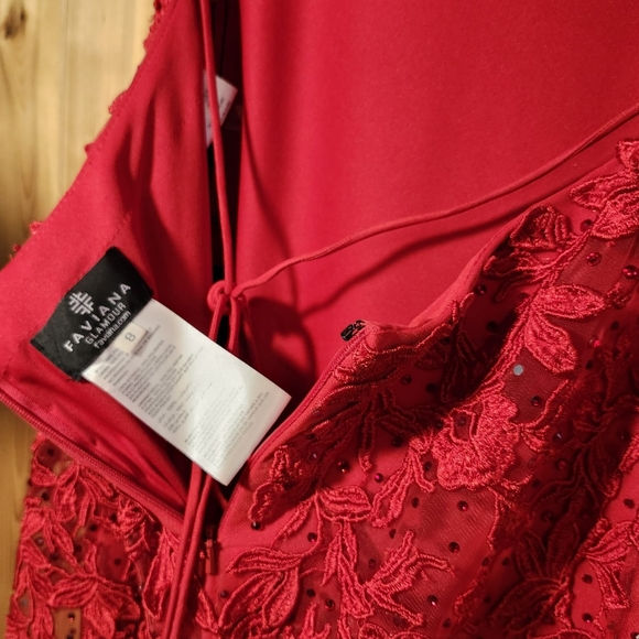 Faviana Red Lace Prom Dress - Picture 2 of 4
